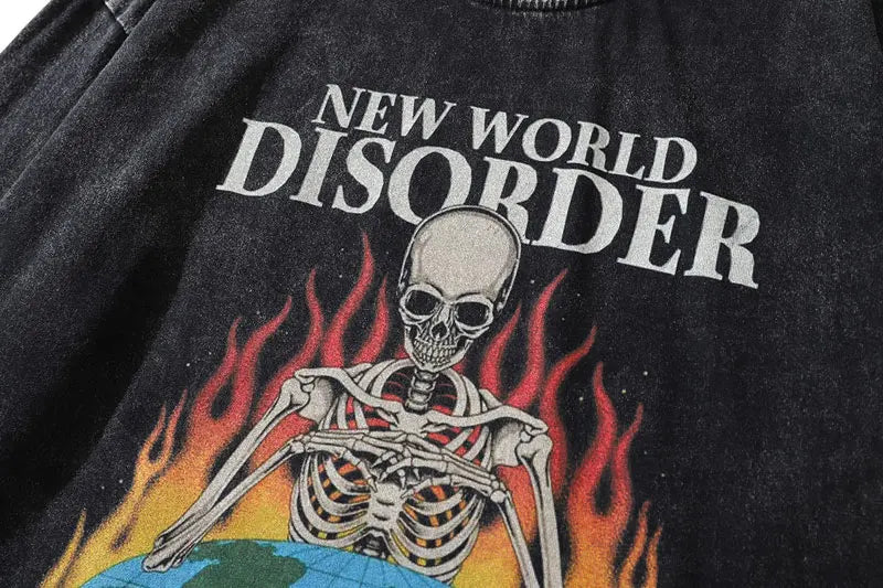Sadcore Graphic tee – Men Long Sleeve Tshirt Hip Hop Flame Skull Skeleton Poker Pr