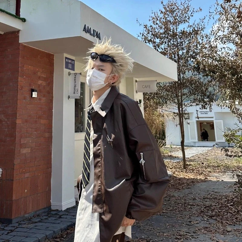 oversized grunge coat, photo-ready drip, for men, fall streetwear outfit, oversized style, layered fashion, modern aesthetic, graphic detail