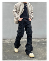 mens distressed ripped destroied tassel denim jean pants new fashion biker jeans streetwear flare pants joggers y2k men s jeans unique joggers style 3991