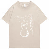 Anime Tokyo Men Tshirts Japanese Oversized Cute Cat Cartoon Print Male Casual Short Sleeve Tops Loose Summer Harajuku Tee Shirt