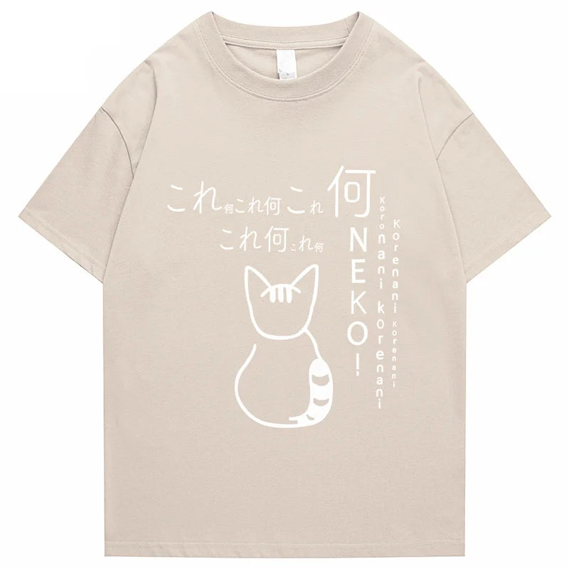 Anime Tokyo Men Tshirts Japanese Oversized Cute Cat Cartoon Print Male Casual Short Sleeve Tops Loose Summer Harajuku Tee Shirt