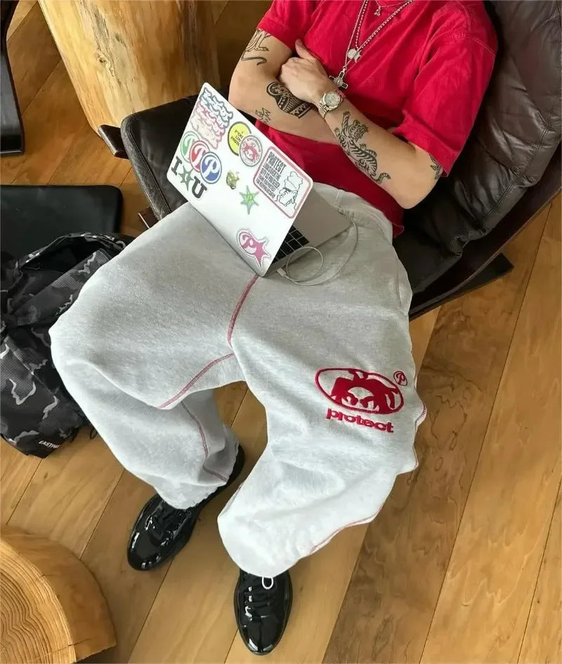 y2k street simple fashion casual sports trousers men y2k harajuku retro wide leg pants trendy brand oversized trousers women unique default style 3291