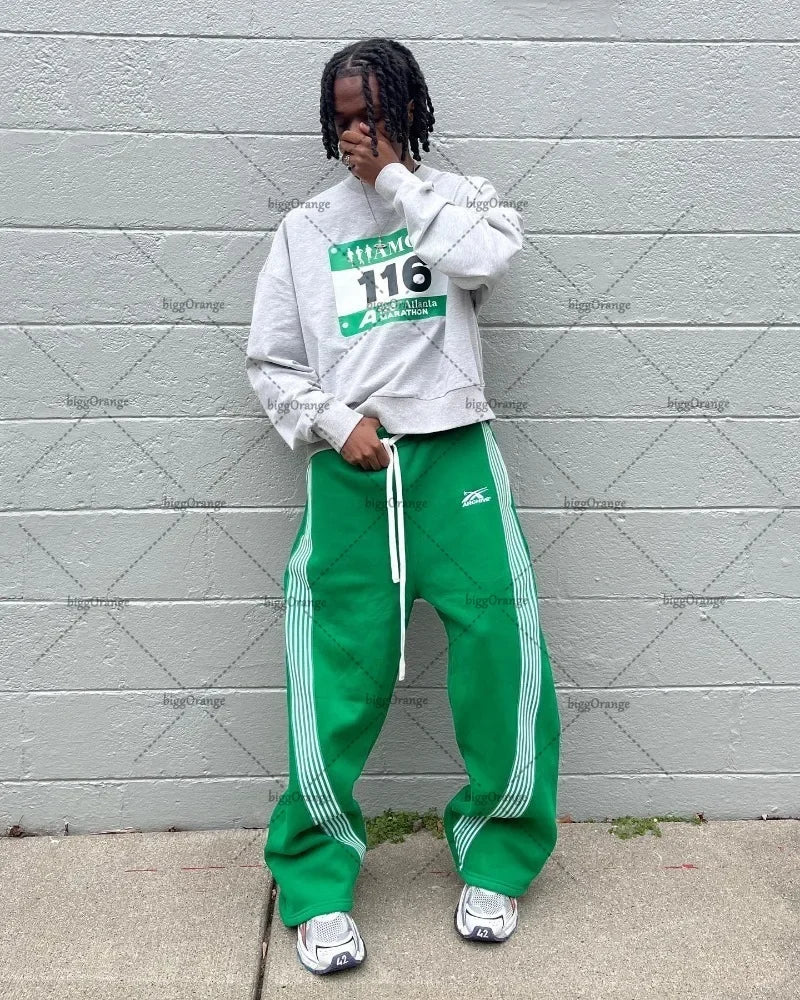 american retro classic striped sweatpants hip hop high street oversized wide leg pants men fashion trend versatile streetwear relaxed fit joggers