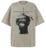 Sadcore Graphic tee – Men Retro High Street T Shirt Abstract Character Printed Sho