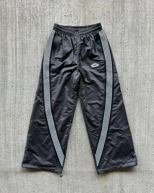 harajuku trend zipper pocket nine point pants striped elastic men casual pants personality hip hop loose sports wide leg pants menswear bottoms