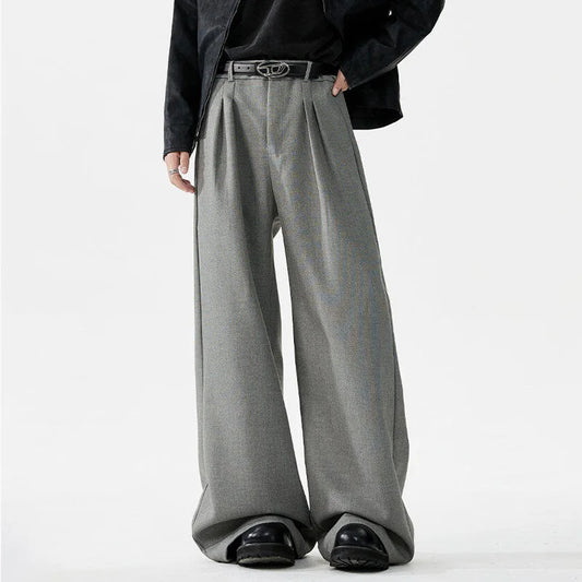 men loose casual korean streetwear fashion vintage straight wide leg suit pants trousers cityboy baggy pants clean everyday pants