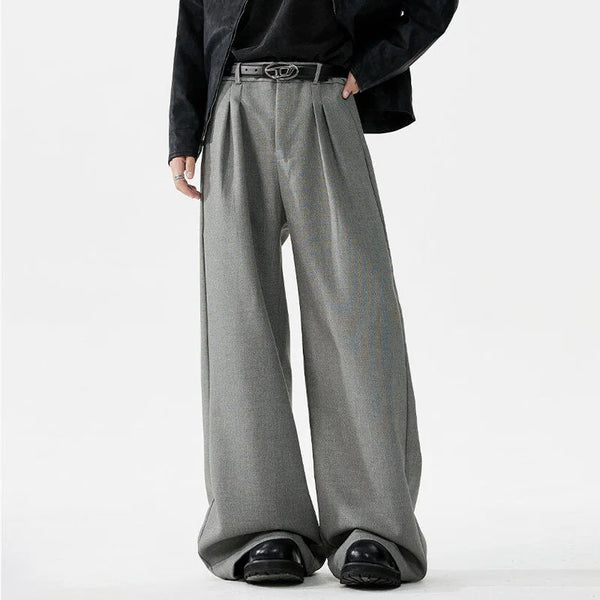 men loose casual korean streetwear fashion vintage straight wide leg suit pants trousers cityboy baggy pants clean everyday pants