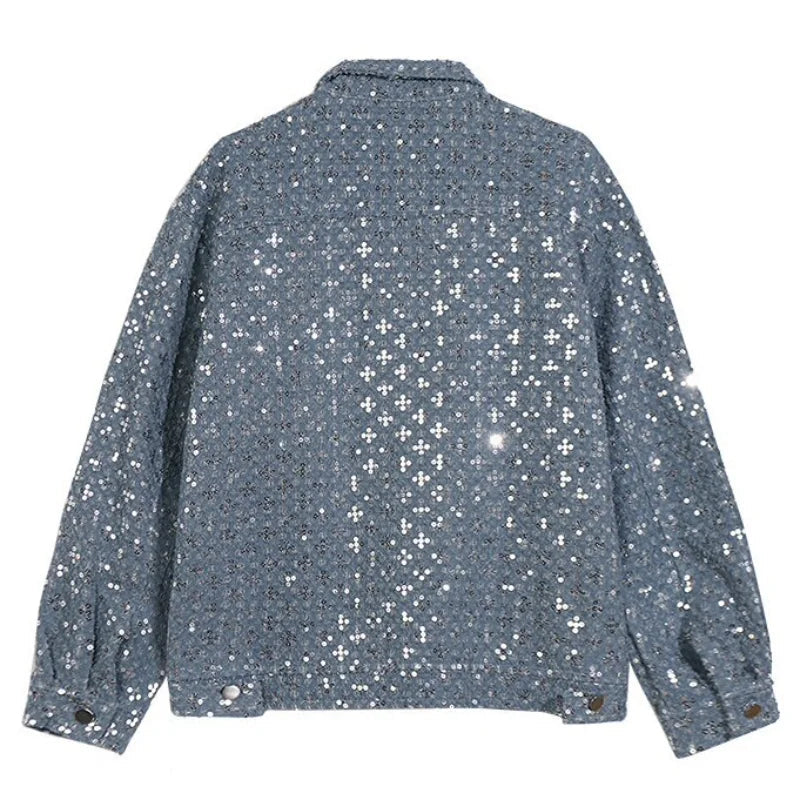 hip hop sequins denim jacket streetwear new casual long sleeve jean coats mens autumn winter harajuku cotton outerwear blue f - variant style 4c221a for streetwear fashion