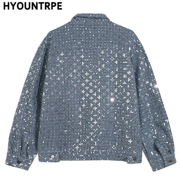 hip hop sequins denim jacket streetwear new casual long sleeve jean coats mens autumn winter harajuku cotton outerwear blue f - variant style 4c221a for streetwear fashion