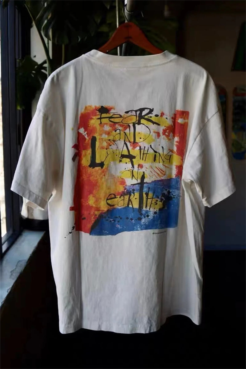 2024 Vintage 90s Joker Graffiti Print High Street Retro Casual Loose Cotton Quality T-shirt Tops Fpr Men