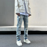 mens high street denim jean pants new casual blue slim ripped holes straight zipper jeans trousers hip hop streetwear joggers unique joggers style 759