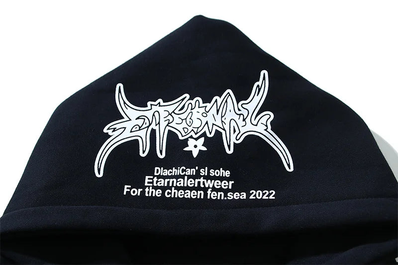 Chaopin High Street Brushed Kanye Vintage Dinosaur Bone Print Hoodie H