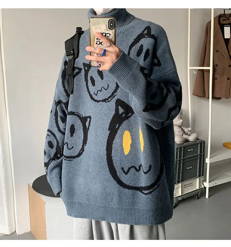 grunge knit pullover for fall and winter, oversized aesthetic with urban style, mens fashion layer for modern streetwear coll