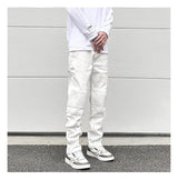 high street white knee pleated vertical stripe elastic fit skinny jeans male casual small leg jeans pants slim mens clothing unique jeans style 3664
