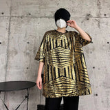Y2k Anime panel – Mens T Shirt Gold Sequin Performance Costumes Fashion Street