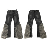 harajuku denim straight jeans men trousers high street zipper detachable fur bottom streetwear casual loose joggers jean pants unique joggers style 3969