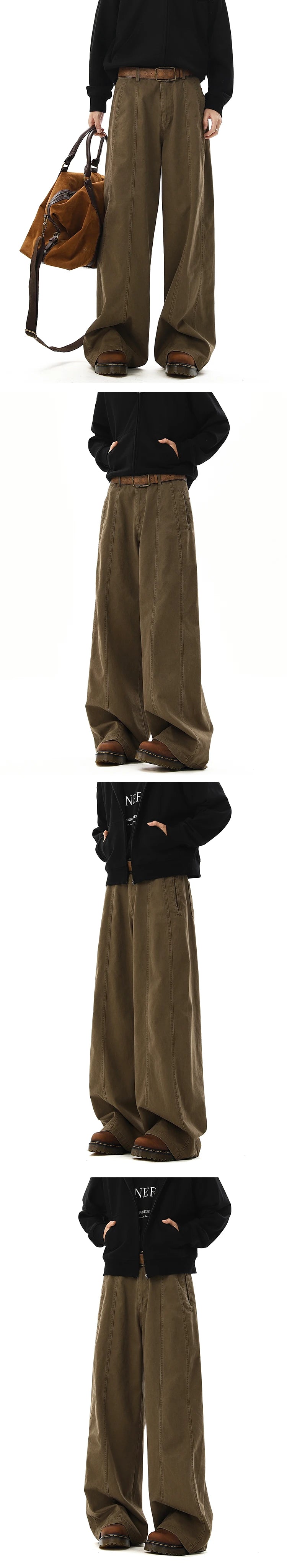 american style vintage wide leg cargo pants mens baggy fashion high street overalls coffee streetwear male mopping trousers unique cargo style 1103