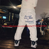 2024 autumn winter vintage casual sports pants mens letter illustration printed loose drawstring leg strap high street hip hop relaxed fit trousers