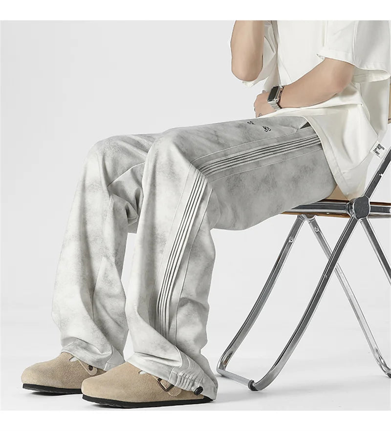 winter mens gray thickened straight leg sweatpants 2025 high street baggy drape pants korean fashion y2k casual trousers unique joggers style 143