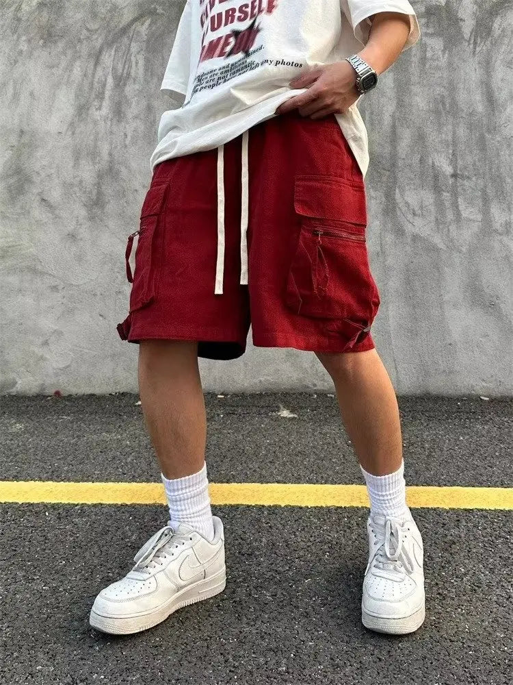 Mens Cotton Cargo Shorts Men Multi Pocket Solid Tactical Cargo