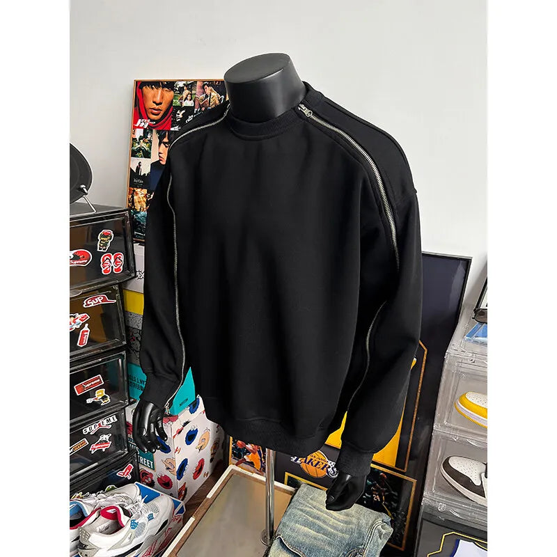 Zipper Pullover Sweatshirt Men Women Streetwear Fashion Loose Casual B