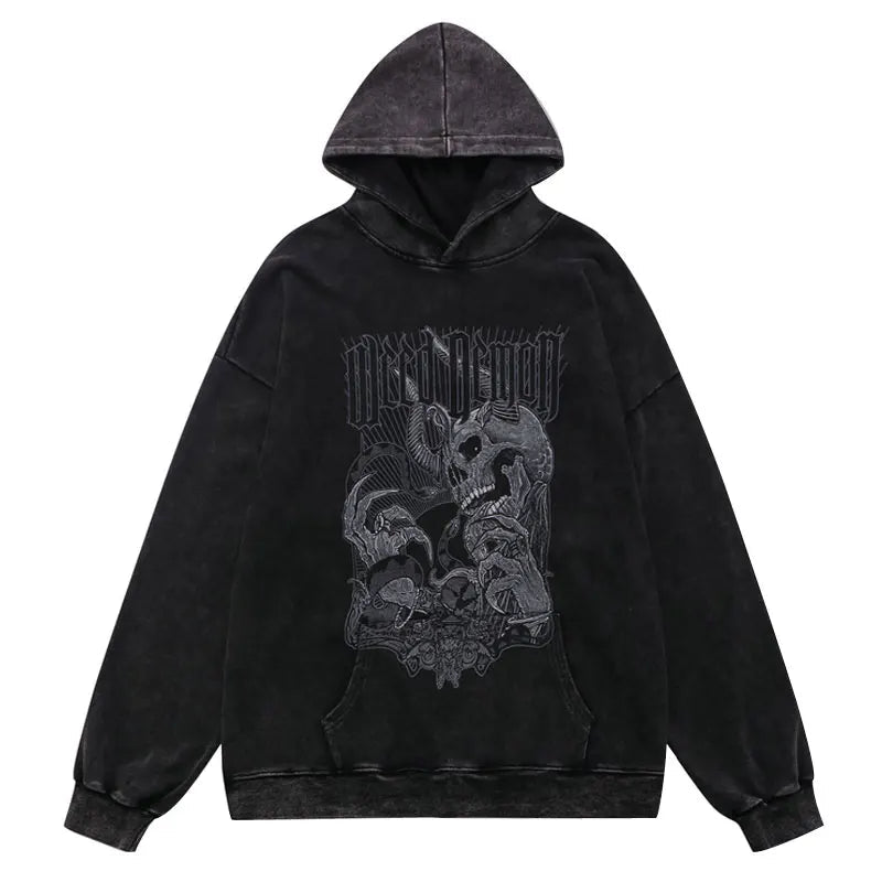 Men Hip Hop Hoodie Streetwear Vintage Skeleton Skull Devil Print Distr