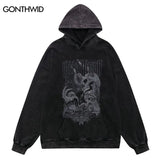 Men Hip Hop Hoodie Streetwear Vintage Skeleton Skull Devil Print Distr