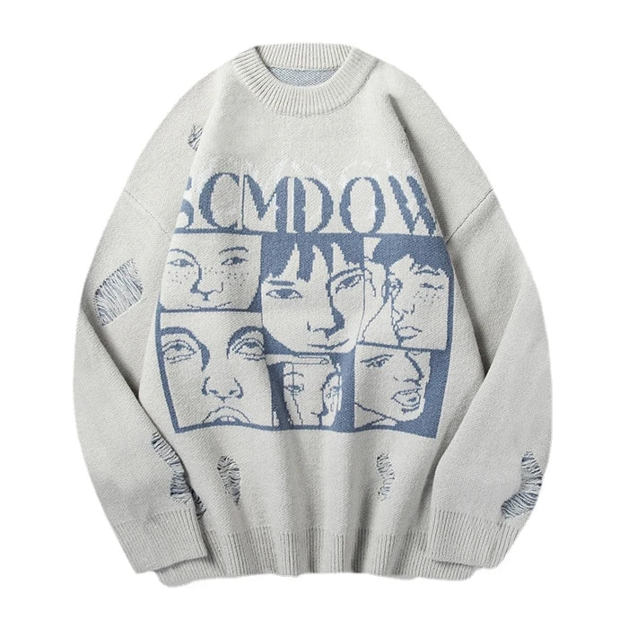 hip hop knitted anime oversized sweater mens ripped sleeve pullover streetwear unisex new casual loose sweaters jumpers knitwear - high quality cotton hoodie, soft fleece-lined outerwear, bold artwork streetwear hoodie