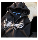 Y2K Kawaii Devil Horn Tail Hip Hop Badge Print Hoodies Cardigan Couple
