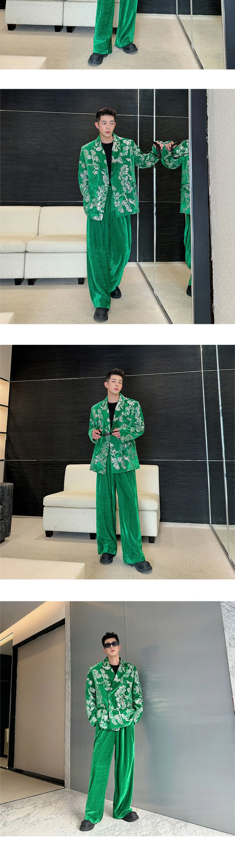 men sequin embroidery velvet loose casual 2 pieces suits blazers jacket pant sets stage party dress suits performance costumes unique default style 2843