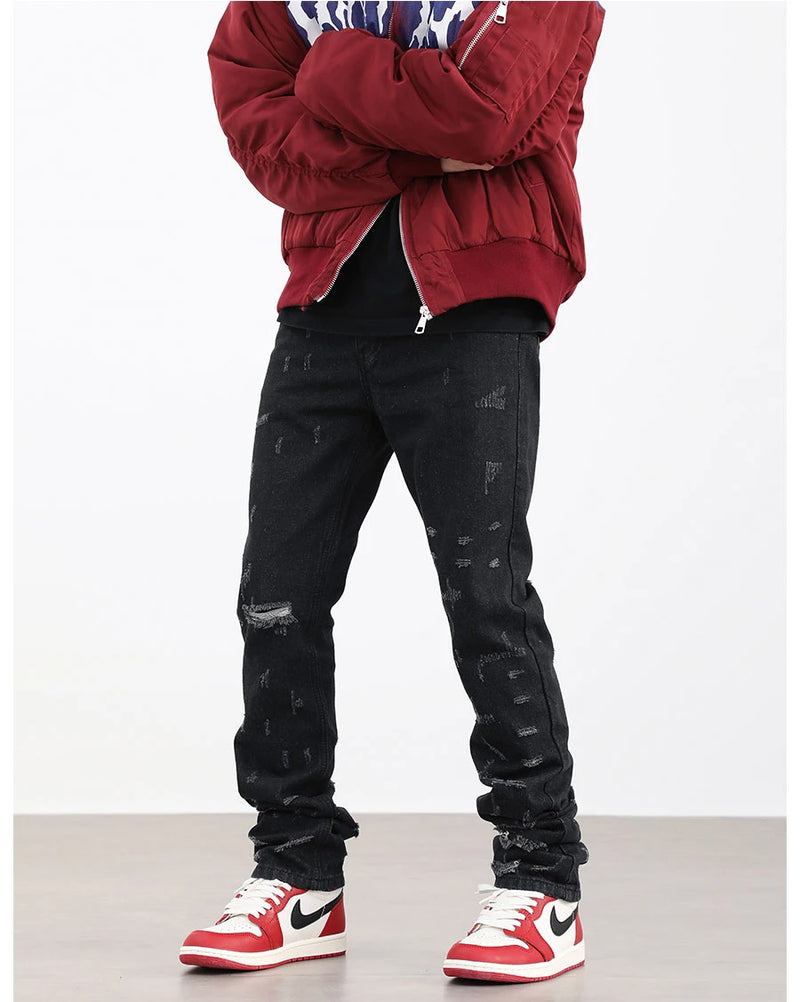 harajuku scratched ripped holes denim jeans mens zipper jeans hip hop fashion streetwear new casual straight joggers jean pants unique joggers style 2651