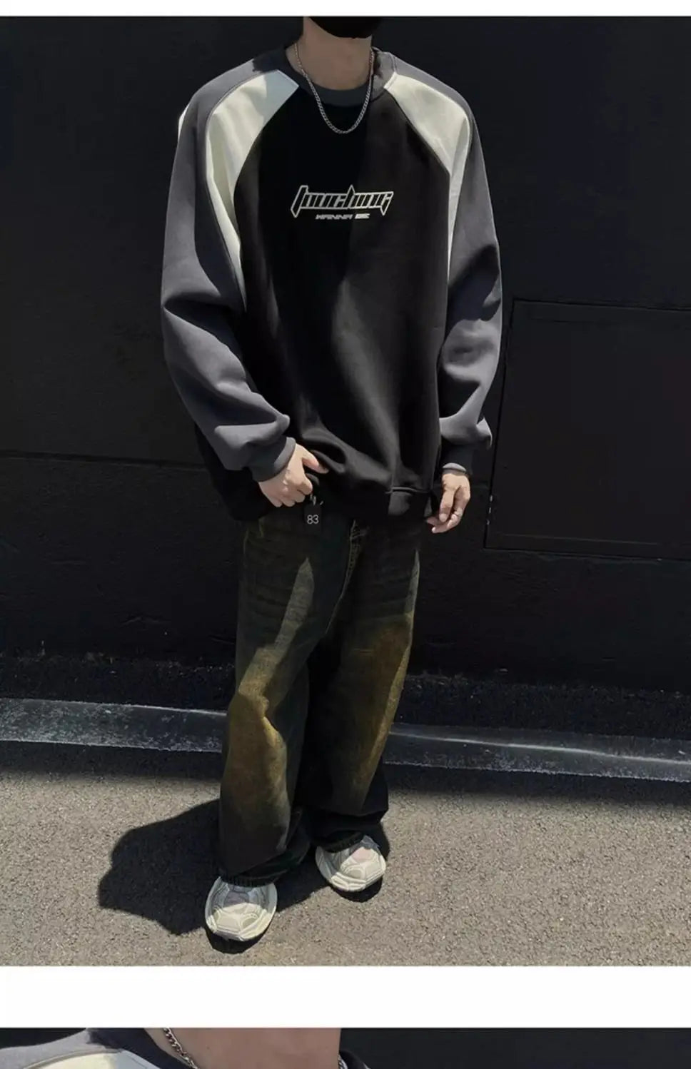 Motorcycle Style Round Neck Sweatshirt Men 2024 Spring Autumn Niche Contrasting Color Pullover Hot Top