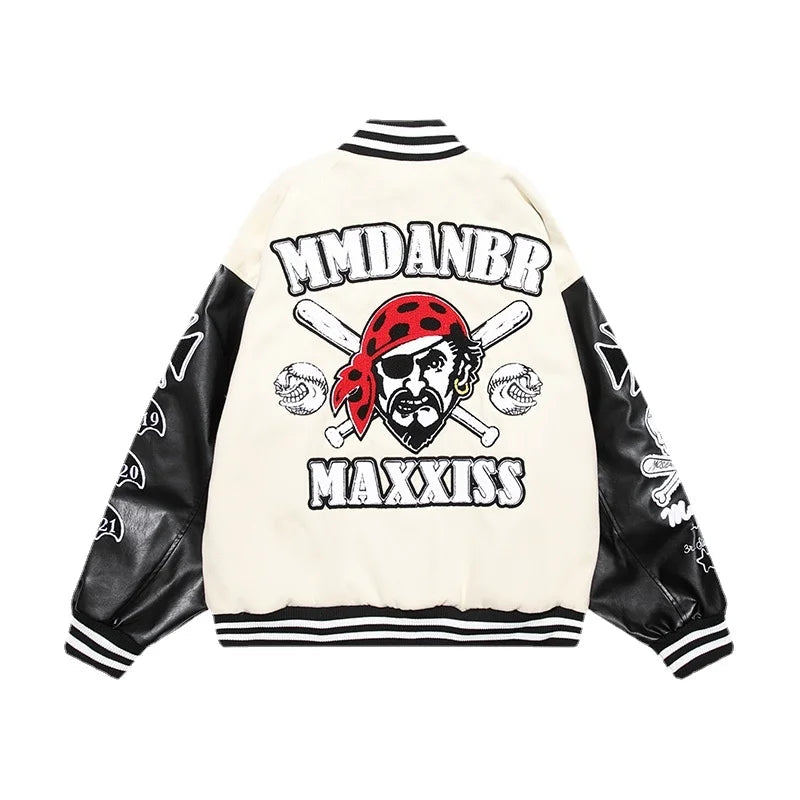 mens bomber baseball jacket coats casual patchwork pu leather single buttons fashion embroidery streetwear hip hop loose jack - variant style 618f70 for streetwear fashion
