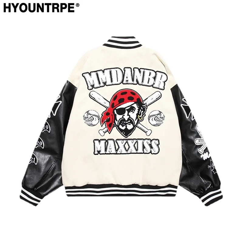 mens bomber baseball jacket coats casual patchwork pu leather single buttons fashion embroidery streetwear hip hop loose jack - variant style 618f70 for streetwear fashion