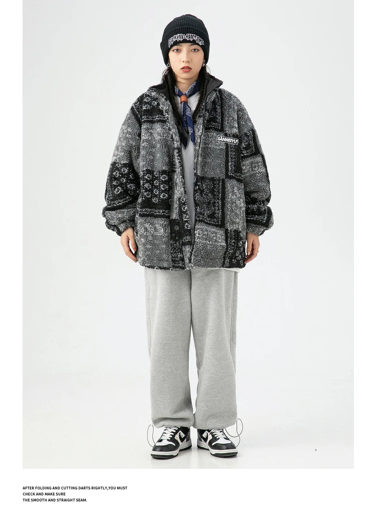 Skatercore Fit – Men Paisley Fleece Jackets Coats Fashion Hairy Zipper Loose