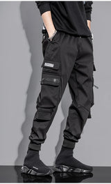 mens cargo pants elastic waist trousers with pockets streetwear hip hop loose fit ankle drawstring military sweatpants joggers unique joggers style 2529