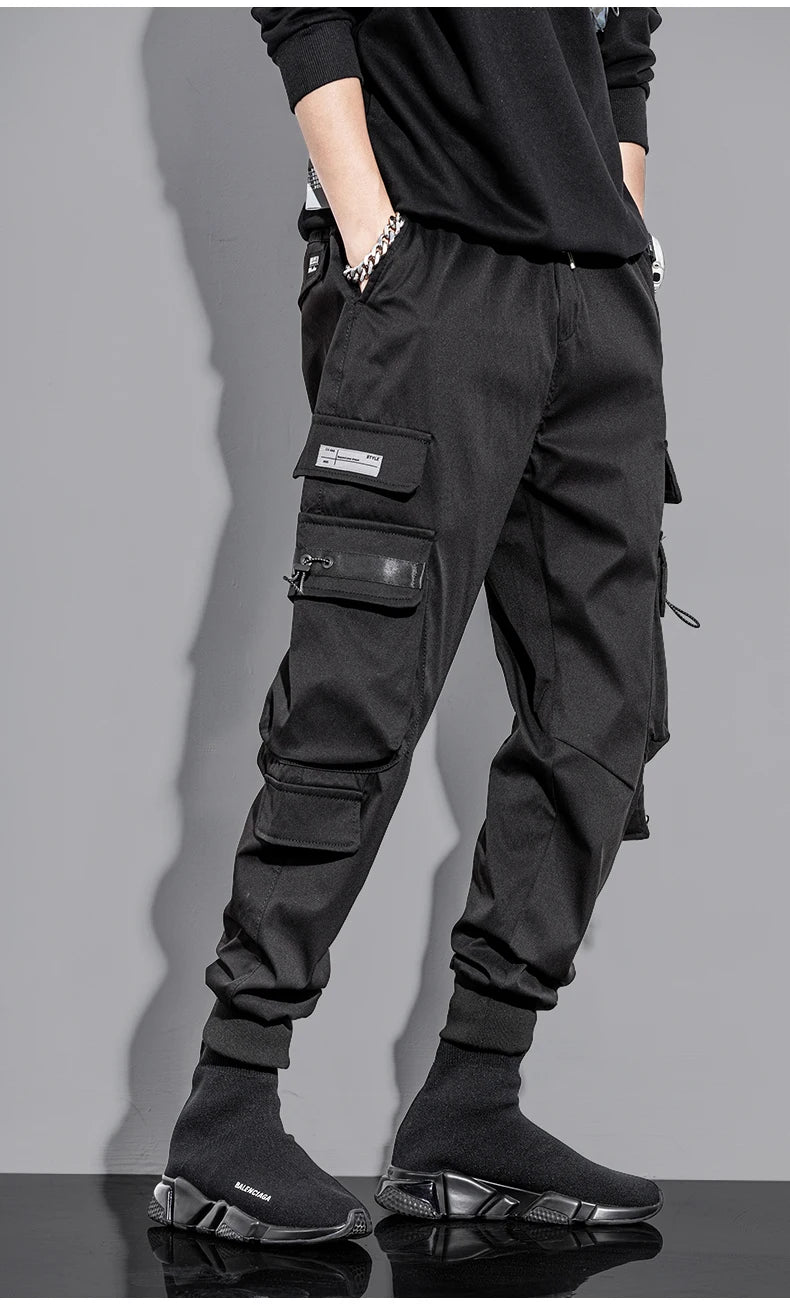 mens cargo pants elastic waist trousers with pockets streetwear hip hop loose fit ankle drawstring military sweatpants joggers unique joggers style 2529