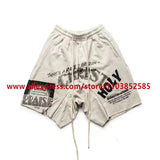 2024 American Heavyweight Vintage Men's Shorts With Letter Print Drawstring Loose Casual High Street High Quality