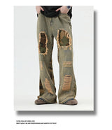 hip hop camouflage ripped patchwork denim pants for men y2k vintage streetwear wide leg jean 2025 new distressed baggy jeans unique jeans style 324