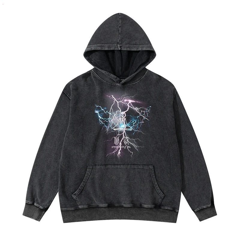 Y2K tribal flames featuring rainbowtouches washed hoodie mens high street fashion skull graphic hoodies hip hop anime style coat unisex superior quality