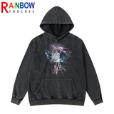 Y2K tribal flames featuring rainbowtouches washed hoodie mens high street fashion skull graphic hoodies hip hop anime style coat unisex superior quality