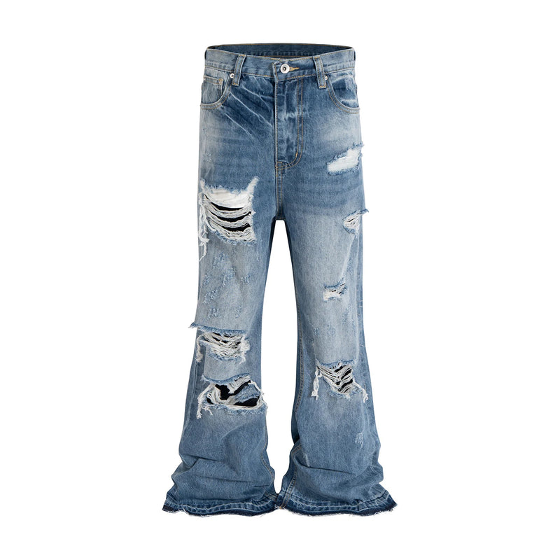 vintage ripped flared jeans blue straight baggy jeans trousers streetwear luxury loose casual distressed denim pants male unique jeans style 587
