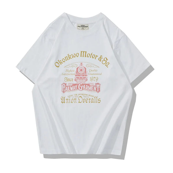Y2k Oversized shirt – Summer Mens Short Sleeved Retro New 200G Locomotive Letter P