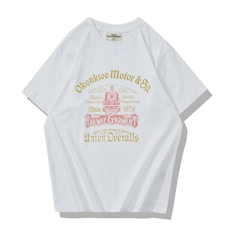 Y2k Oversized shirt – Summer Mens Short Sleeved Retro New 200G Locomotive Letter P