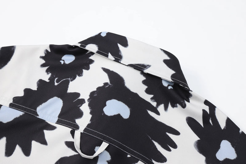 Summer 24SS Vintage Retro Black Flower Direct Print High-Street Casual Beach Style Quality Cold Short Sleeve Shirt