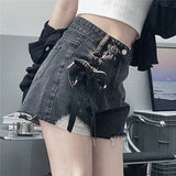 high waist women denim shorts summer fashion bow loose shorts korean casual female streetwear all match ripped pants ripped baggy denim