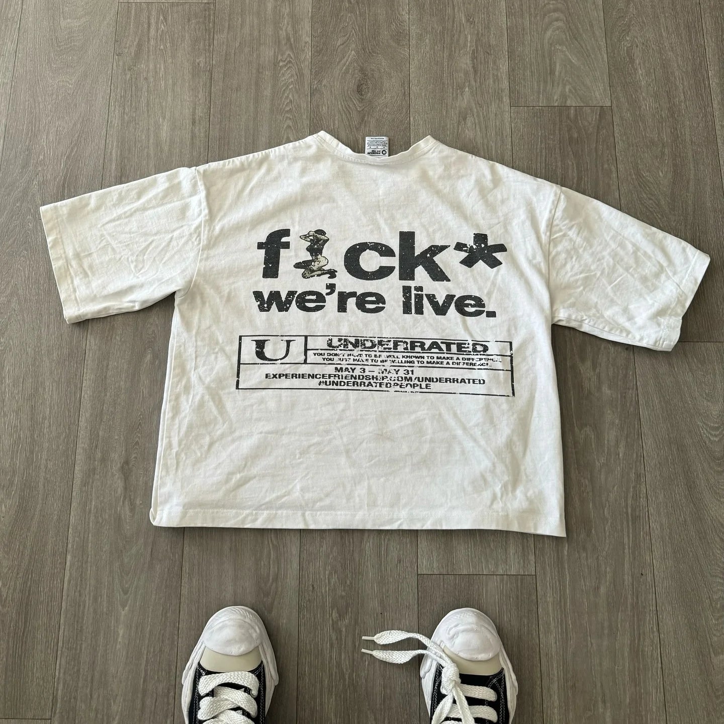 urban hip hop flame tee with chaotic text and manga distortion