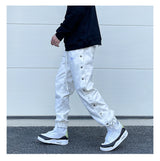 washed distressed denim sweatpant cashew flower patchwork oversized splice buckle jogging jeans casual button baggy men clothing unique joggers style 4348