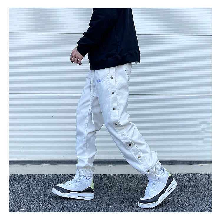 washed distressed denim sweatpant cashew flower patchwork oversized splice buckle jogging jeans casual button baggy men clothing unique joggers style 4348