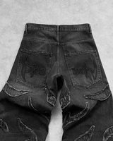 baggy jeans for men y2k hip hop distressed retro black pants oversized embroidery harajuku gothic wide leg trousers streetwear ripped baggy denim